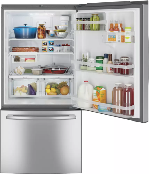 GE Stainless Steel 33 Inch Bottom Mount Refrigerator with 24.9 cu. ft. 
